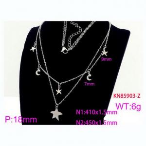 Fashion Stainless Steel Starfish Moon Pendant Necklace Women's Non Fading Jewelry Double Chains - KN85903-Z
