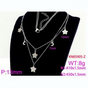 Fashion Stainless Steel Star Moon Pendant Necklace Women's Non Fading Jewelry Double Chains - KN85905-Z