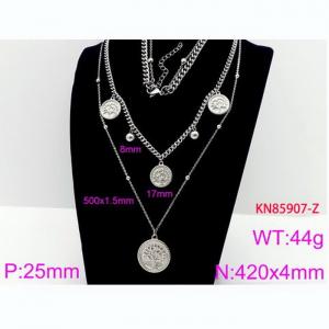 Trend Stainless Steel Bead Tree Round Pendant Double Chain Women's Non Fading Jewelry Necklace - KN85907-Z