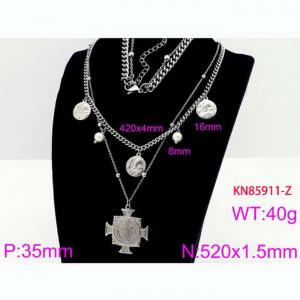 European and American Stainless Steel Cross Pendant Double Chain Pearl Non Fading Jewelry Necklaces - KN85911-Z