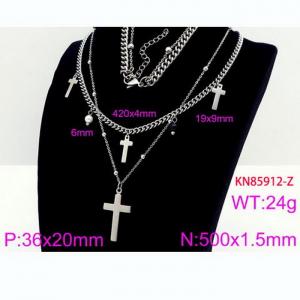 Retro Pearl Cross Pendant Double Chain Stainless Steel Non Fading Jewelry Necklaces - KN85912-Z