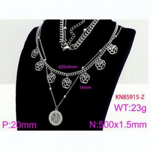 Fashion Hollow Rose Necklace Temperament Double Chain Stainless Steel Non Fading Jewelry Necklaces - KN85915-Z