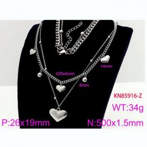 Fashion Bead Heart Pendant Double Chain Stainless Steel Non Fading Jewelry Necklaces - KN85916-Z