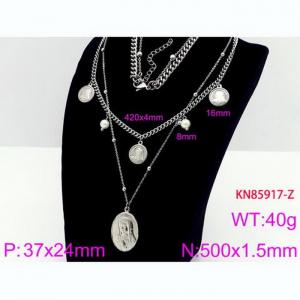 Fashion Pearl Oval Necklace Double Chain Non Fading Stainless Steel Jewelry Necklaces - KN85917-Z