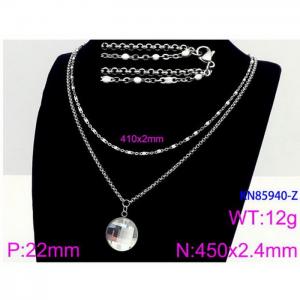 450mm Women Stainless Steel&Pearl Double Style Chain Necklace with Pixeled Mirror - KN85940-Z