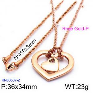 Rose Gold Heart Pedant Necklace with Rope Chain - KN86537-Z