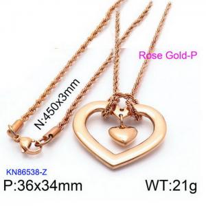 Rose Gold Heart Pedant Necklace with Rope Chain - KN86538-Z