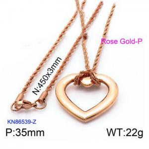 Rose Gold Heart Pedant Necklace with Rope Chain - KN86539-Z