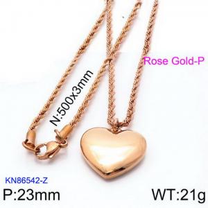 Rose Gold Heart Pedant Necklace with Rope Chain - KN86542-Z