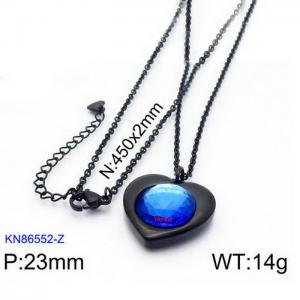 Black Gold Plating Pedant Necklace with 14mm Blue Heart Crystal - KN86552-Z