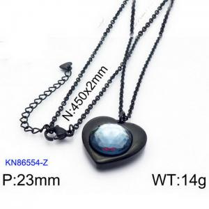 Black Gold Plating Pedant Necklace with 14mm Black Heart Crystal - KN86554-Z