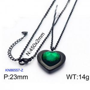 Black Gold Plating Pedant Necklace with 14mm Green Heart Crystal - KN86557-Z