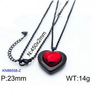 Black Gold Plating Pedant Necklace with 14mm Red Heart Crystal - KN86558-Z
