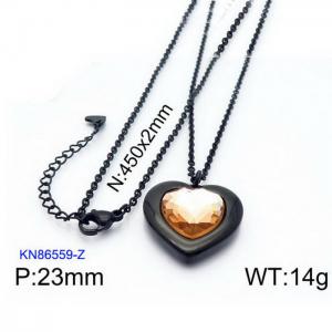 Black Gold Plating Pedant Necklace with 14mm Orange Heart Crystal - KN86559-Z