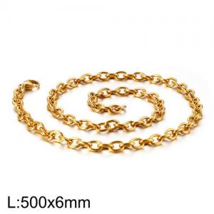Stainless Steel Necklaces For Women Men Gold Color Lobster Claw Clasp Cuban Link Chain 500×6mm Choker Fashion Jewelry Gifts - KN87061-Z