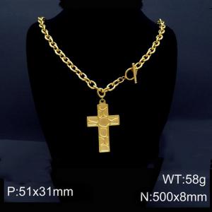 50cm O Link Chain Gold Color Stainless Steel Cross Pendant OT Clasp Charm Necklace - KN87094-Z