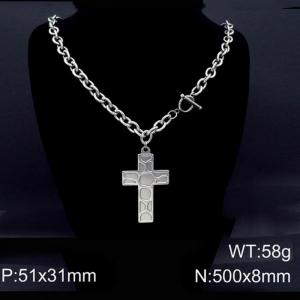 50cm O Link Chain Silver Color Stainless Steel Cross Pendant OT Clasp Charm Necklace - KN87095-Z