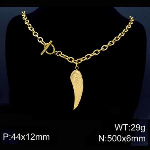 50cm O Link Chain Gold Color Stainless Steel Wings Pendant OT Clasp Charm Necklace - KN87104-Z