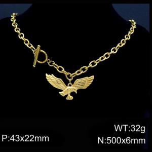 50cm O Link Chain Gold Color Stainless Steel Eagle Pendant OT Clasp Charm Necklace - KN87106-Z