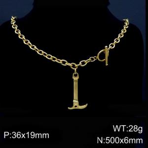 50cm O Link Chain Gold Color Stainless Steel Hammer Pendant OT Clasp Charm Necklace - KN87111-Z