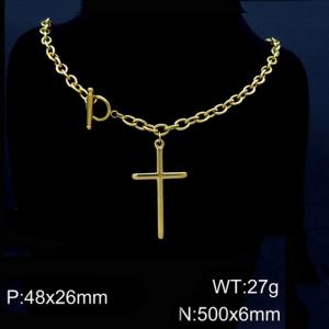 50cm O Link Chain Gold Color Stainless Steel Cross Pendant OT Clasp Charm Necklace - KN87112-Z