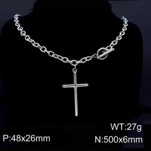 50cm O Link Chain Silver Color Stainless Steel Cross Pendant OT Clasp Charm Necklace - KN87113-Z