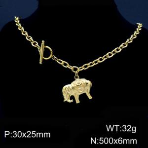 50cm O Link Chain Gold Color Stainless Steel Indian Elephant Pendant OT Clasp Charm Necklace - KN87118-Z