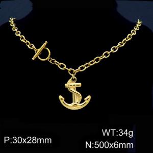50cm O Link Chain Gold Color Stainless Steel Ship's Anchor Pendant OT Clasp Charm Necklace - KN87120-Z
