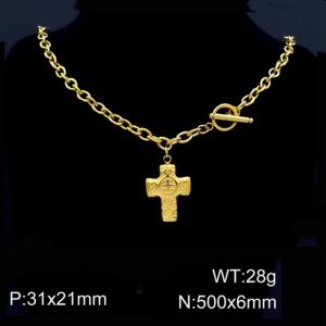 50cm O Link Chain Gold Color Stainless Steel Cross Pendant OT Clasp Charm Necklace - KN87122-Z