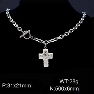 50cm O Link Chain Silver Color Stainless Steel Cross Pendant OT Clasp Charm Necklace - KN87123-Z