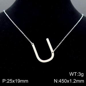 Steel colored stainless steel O-chain letter U necklace - KN88040-K