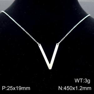 Steel colored stainless steel O-chain letter V necklace - KN88041-K