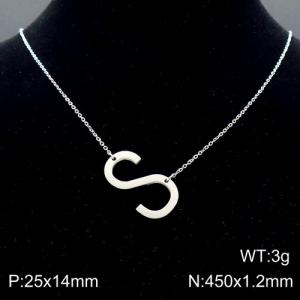 Steel colored stainless steel O-chain letter S necklace - KN88042-K