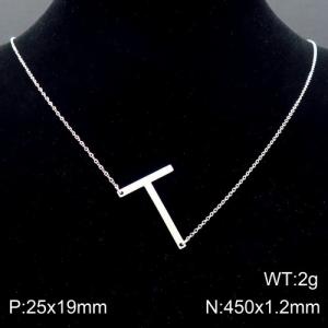 Steel colored stainless steel O-chain letter T necklace - KN88043-K