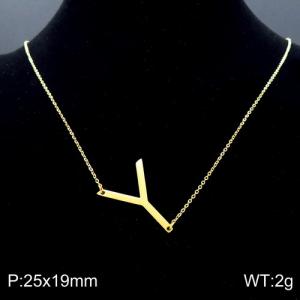 Gold-Plating stainless steel O-chain letter Y necklace - KN88072-K