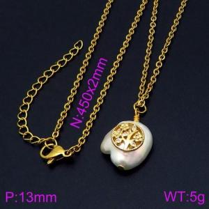 Stainless Steel Stone Necklace - KN90567-TJG