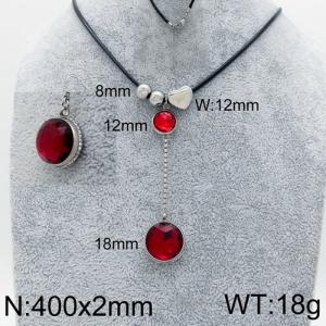 400x2mm Personalized Necklace for Women with Red Gemstone Pendant - KN93333-Z