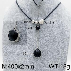 400x2mm Personalized Necklace for Women with Black Gemstone Pendant - KN93334-Z
