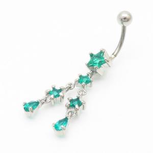 Stainless Steel Diamond Star Belly Button Ring Silver - KNB006-TLS