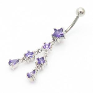Stainless Steel Diamond Star Belly Button Ring Purple - KNB008-TLS