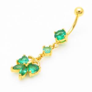 Stainless Steel Diamond Belly Button Ring Gold - KNB009-TLS
