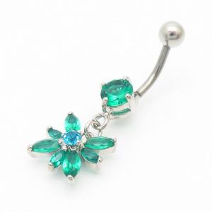Stainless Steel Diamond Flower Belly Button Ring Silver - KNB010-TLS
