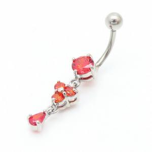 Stainless Steel Diamond Belly Button Ring Red - KNB014-TLS