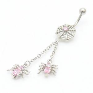 Stainless Steel Diamond Sprider Belly Button Ring Pink - KNB016-TLS
