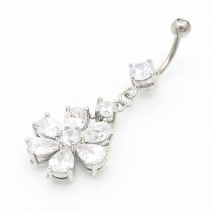 Stainless Steel Diamond Flower Belly Button Ring Silver - KNB018-TLS