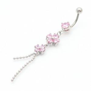 Stainless Steel Diamond  Belly Button Ring Pink - KNB019-TLS