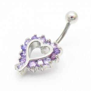 Stainless Steel Diamond  Belly Button Ring Purple - KNB020-TLS
