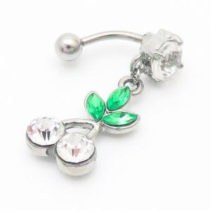 Stainless Steel Diamond  Cherry Belly Button Ring Silver - KNB025-TLS