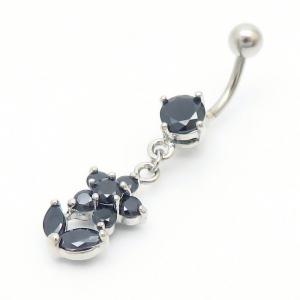Stainless Steel Diamond Belly Button Ring Black - KNB028-TLS