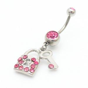 Stainless Steel Diamond  Lock Belly Button Ring Red - KNB031-TLS